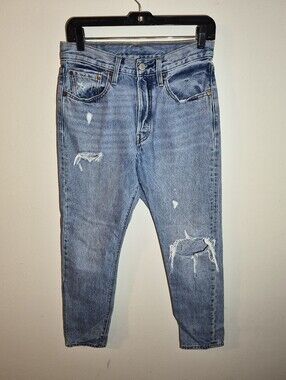 27) Levi's 501 Skinny High Rise Light Wash Distressed Button Fly Jeans